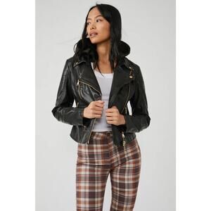 Free People We The Free Black Vegan Leather Harriet Hooded Moto Biker Jacket